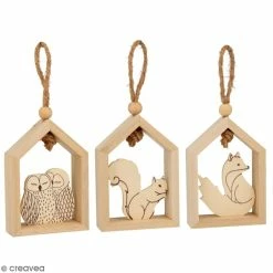 Bon marché 😀 Artemio Formes à Suspendre Set De 3 Petites Maisons En Bois à Suspendre - Isatis - 7 X 10 Cm 😀