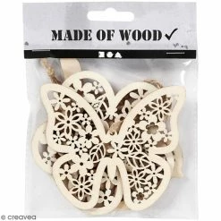 Budget 😀 Creativ Company Formes à Suspendre Suspensions En Bois 10 Cm - Papillon, Fleur Et Oiseau - 3 Pcs 🎉