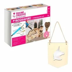 Promo 🎁 Graine Créative Déco à Suspendre Coffret Pyrogravure + Suspension Fanion En Bois Licorne 🤩
