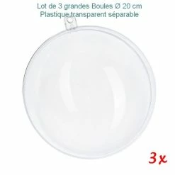 Meilleure affaire ❤️ Lealoo® Boule Plastique Transparente Lot 3 Grandes Boules Ø 20 Cm, Plastique Transparent Séparable, Contenant Sécable 🧨 -Support à décorer suspendu Soldes unnamed file 504
