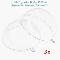 Meilleure affaire ❤️ Lealoo® Boule Plastique Transparente Lot 3 Grandes Boules Ø 20 Cm, Plastique Transparent Séparable, Contenant Sécable 🧨 -Support à décorer suspendu Soldes unnamed file 505