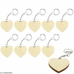 Meilleure affaire 😍 Lilou Blue Porte-clés à Décorer Portes Clés Coeur En Bois à Décorer - 10 Pcs 🤩