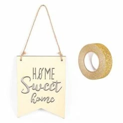 Sortie ⌛ AUCUNE Silhouette à Suspendre Fanion Bois à Suspendre 20 X 15 Cm Home Sweet Home + Masking Tape Doré à Paillettes 5 M 🔥