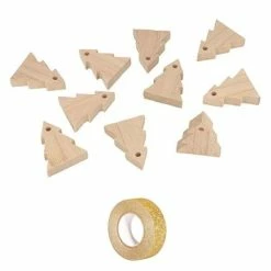 Meilleure vente 🔥 AUCUNE Guirlande à Décorer Guirlande De Noël 10 Sapins Bois 5 Cm + Masking Tape Doré à Paillettes 5 M 😍