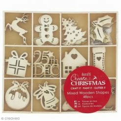 Coupon 😉 Docrafts Papermania Support Déco Noël Set Silhouettes En Bois - Images De Noël - 48 Pcs 🎉